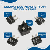 International Worldwide Travel Plug Adapter 5 Piece Set, Great for Cell Phones, Battery Chargers, Laptops to Work in Most Countries