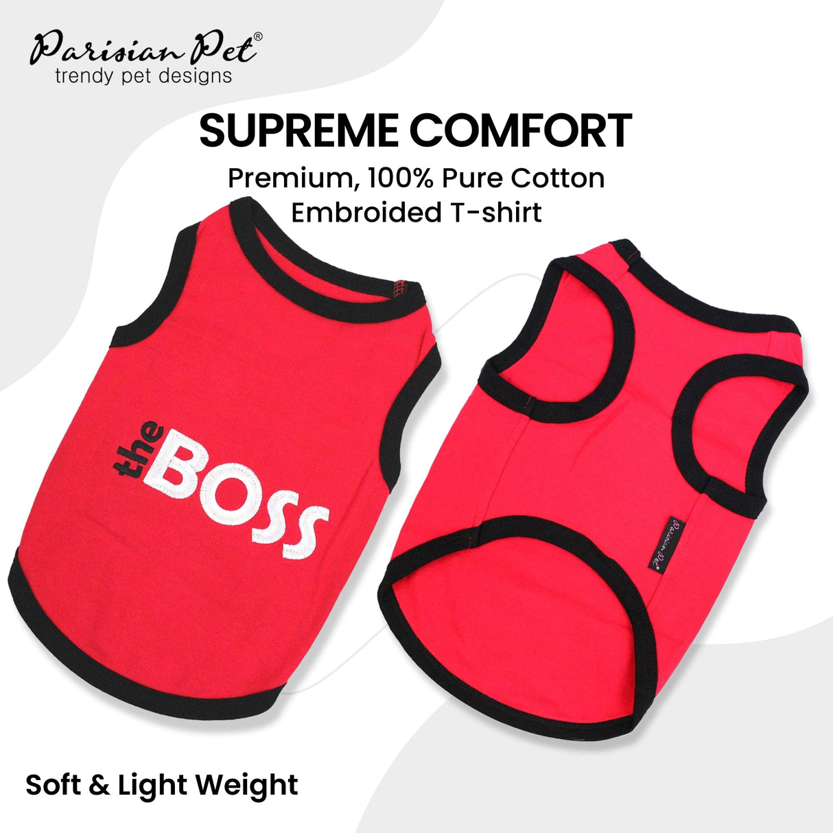 Parisian Pet Boss Dog Shirt – 100% Cotton Red Shirts for Large Dogs – Sleeveless Puppy Clothes – Lightweight Dog Apparel – Breathable and Soft Dogs Clothes - Stretchy Pet T Shirts