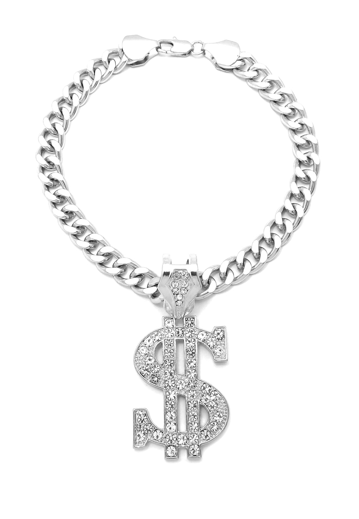 Pet Money Sign Pendant Necklace with Stone Studs, Fashion Jewelry for Dogs and Cats (Silver Tone, 12")