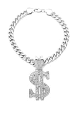 Pet Money Sign Pendant Necklace with Stone Studs, Fashion Jewelry for Dogs and Cats (Silver Tone, 12")