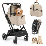 Beberoad Pets X2 Pet Stroller, Dog Cat Stroller for Small Pets, Equipped with Detachable & One-Click Folding Carrier, Waterproof Pad & Sunshade Canopy,Camel