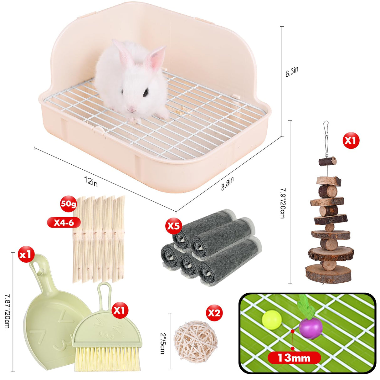 RUBYHOME Rabbit Litter Box Toilet, Plastic Square Cage Box Potty Trainer Corner Litter Bedding Box Pet Pan for Small Animals, Rabbits, Guinea Pigs, Chinchilla, Ferret, Galesaur, 11.4 Inches (White)