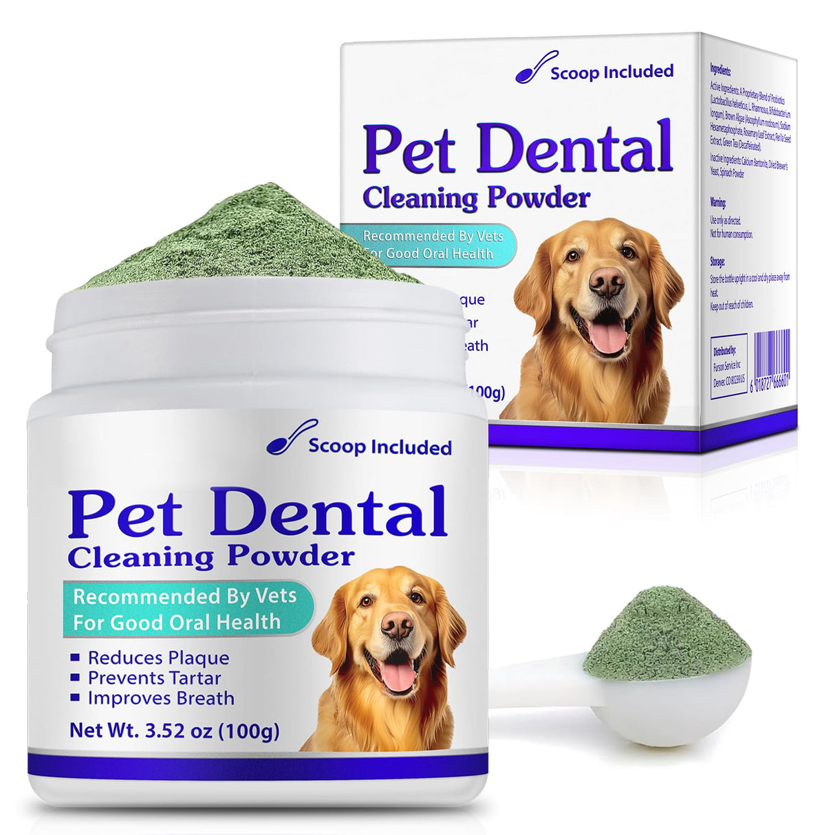 Dog Teeth Cleaning Powder - Dog Dental Powder - Plaque Off Pet Tooth Cleaning lab co - Targets Tartar & Reduces Plaque & Bad Breath - Teeth Cleaning Made Easy for Small, Medium, Large Dogs
