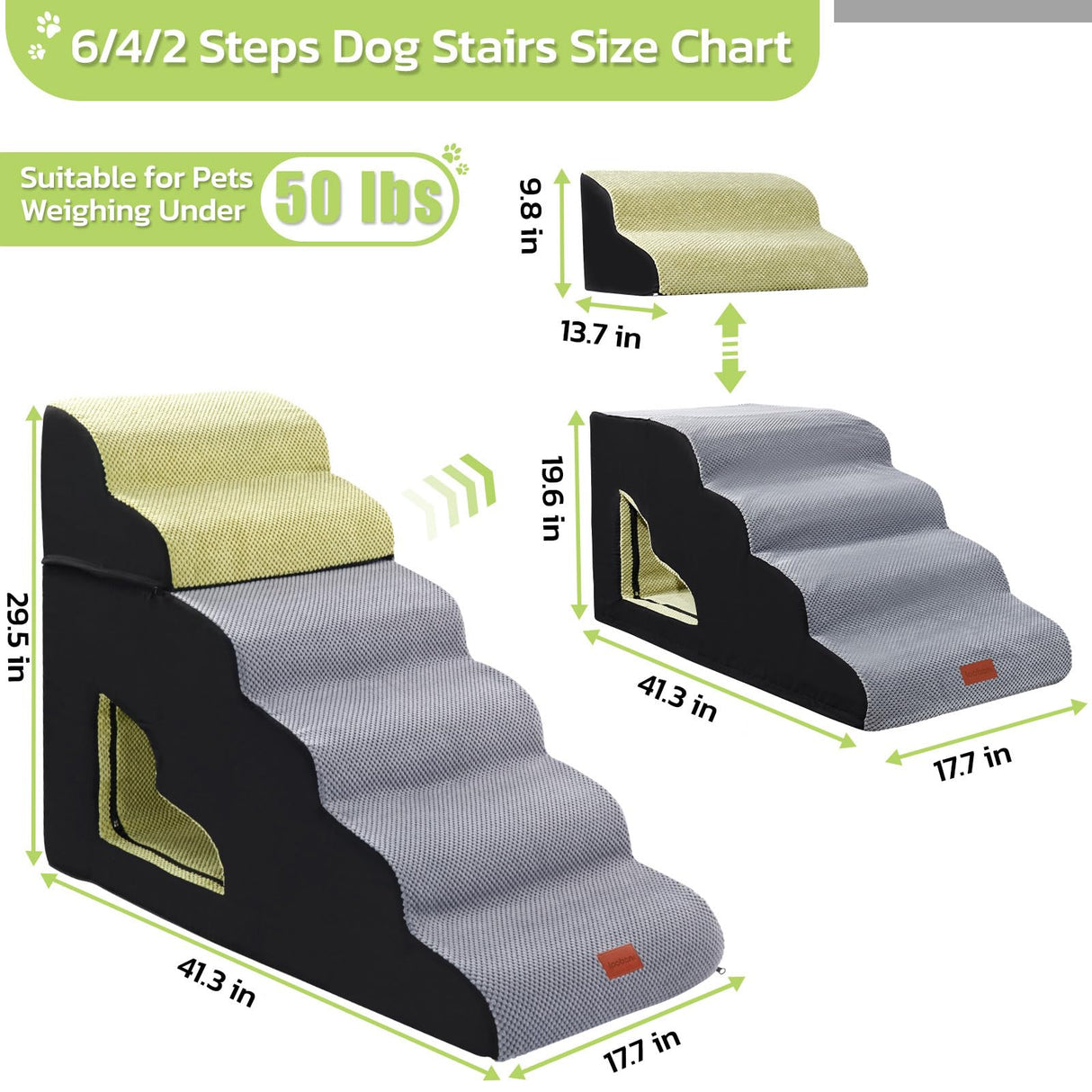 LOOBANI Dog Stairs for High Bed, 30 Inch Height 6 Steps Soft Foam Spliced Dog Steps for Bed, Non-Slip Sturdy Pet Stairs, Ramp for Small, Older Pets - Grey 6 Tiers