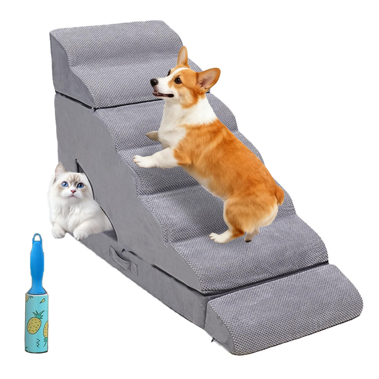 LitaiL 7-Step Dog Stairs for High Beds 30-36" Tall Dog Ramp for Small and Older Pets, Non-Slip Pet Steps, Grey