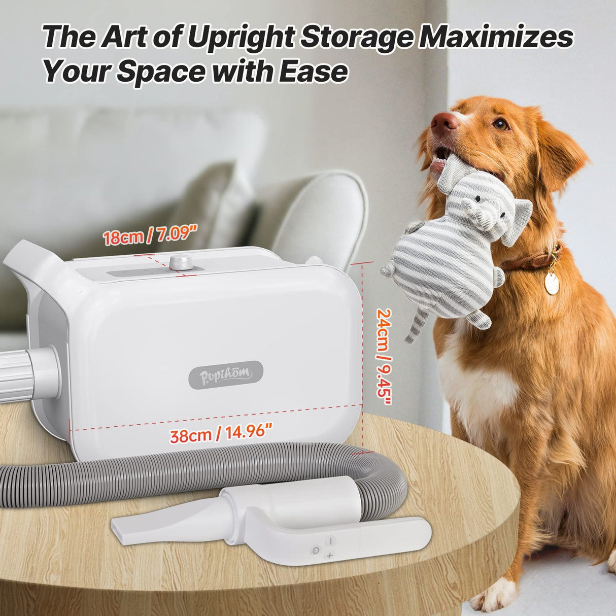 PUPIHOM Pet Hair Dryer, Dog Hair Blower for Grooming with Adjustable Airflow & Temperature Control, Smart Pet Dryer with LED Screen, 3 Nozzles, Dog Blow Dryer with High Velocity Negative Ion Motor