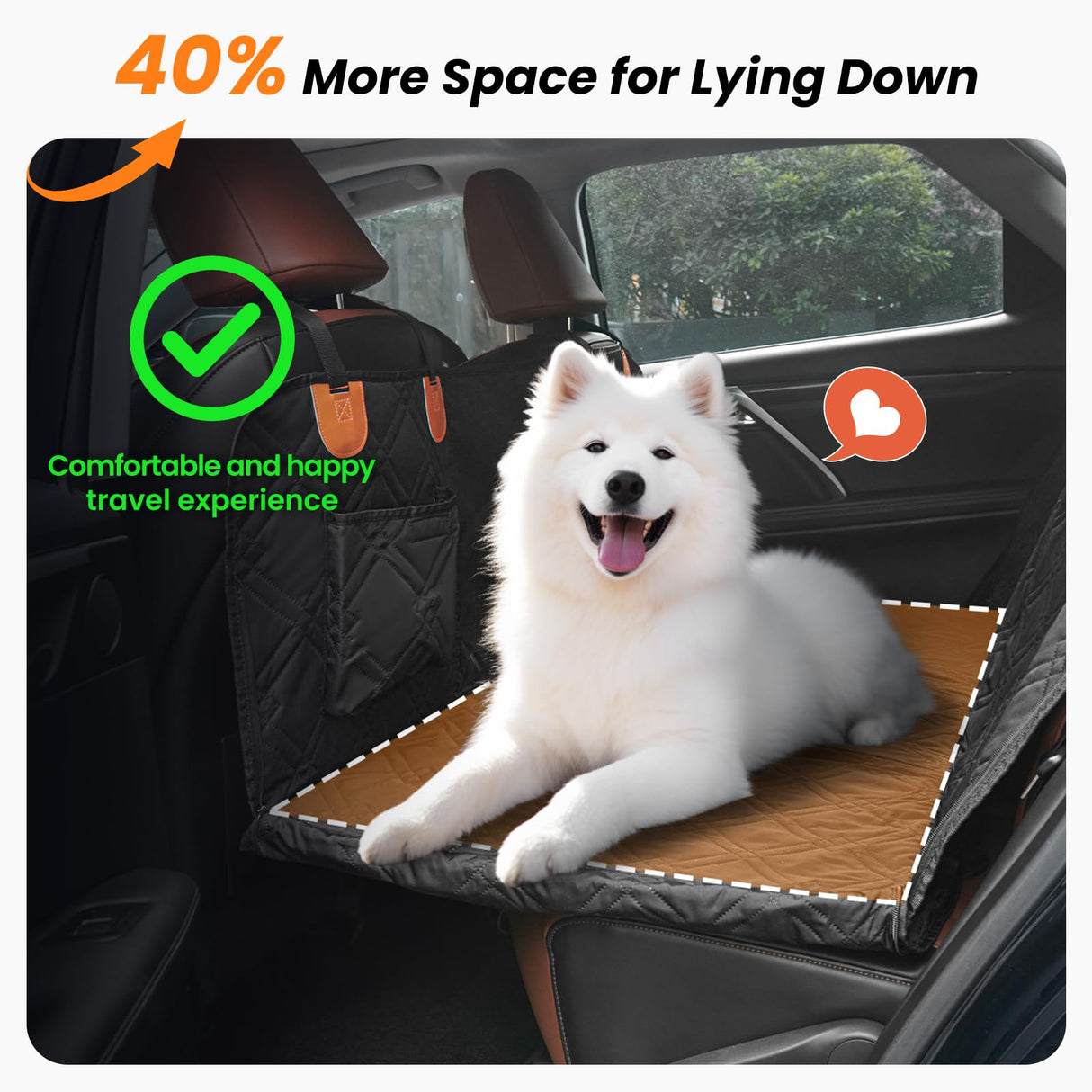 Roilpet Dog Car Seat Cover for Back Seat: Hard Bottom Back Seat Extender for Dogs - Durable Dog Hammock for Car Truck SUV - Waterproof Car Seat Protector for Dogs, Prevent Pet Falls, Easy to Install