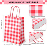 30 Pieces Gingham Gift Bags Kraft Paper Bag Christmas Buffalo Plaid Bag Present Bag Party Favor Bag with Handle Goody Bag for Christmas Birthday Party Supplies, 5.91 x 8.27 x 3.15 Inch (Red White)