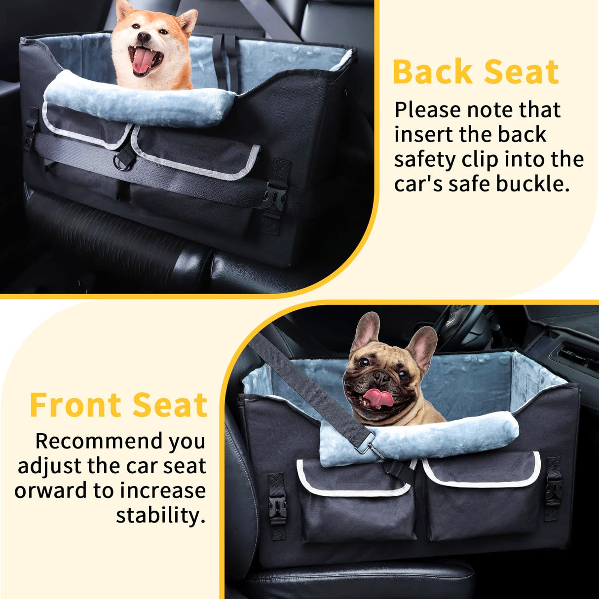 AMFIYQ Foldable Dog Car Seat for Small/Medium Dogs,Potable Puppy Booster Seat with Harness &Safety Belt, Travel Pet Bed can Removable & Washable Suitable for 2 Dogs 25-30 lbs(Black)