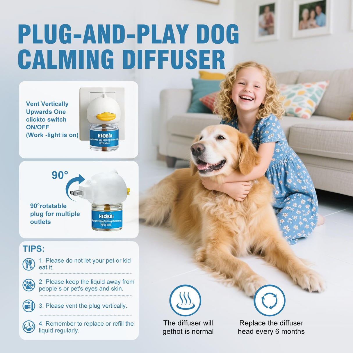 Dog Calming Diffuser – 2-Pack Dog Pheromone Calming Diffuser Kit for Stress, Anxiety, Barking & Destructive Behavior Relief, Perfect for Separation Anxiety & Aggression (Blue, 2 Count (Pack of 1))