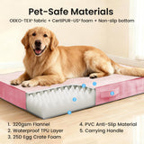 OhGeni Orthopedic Waterproof Dog Bed for Large Dogs, Machine-Washable Removable Cover in Easy-Clean Fabric, High Density Foam & Easy-Carry Handle, Wider and Larger, 44 inch (Pink)