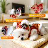 Cute Dance Lion Pet Costume with Red Sequins New Year Cat Dog Clothes Hoodies Coat Chinese Lion Dance Dog Costume, Spring Festival Pet Outfit (X-Small)