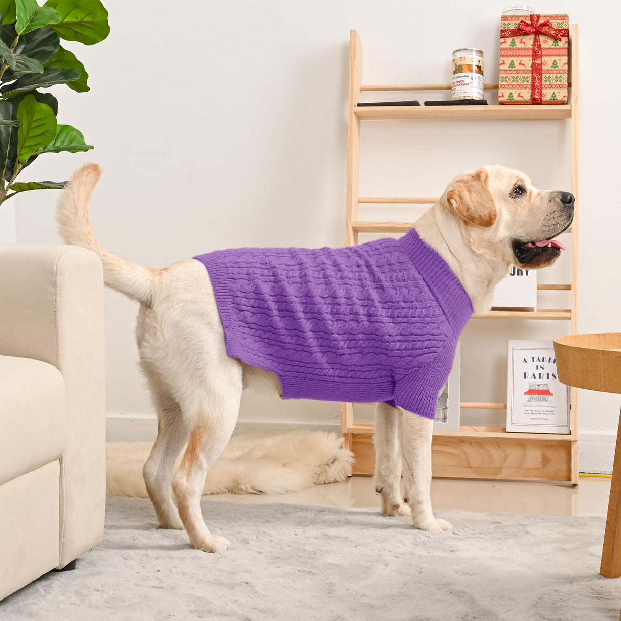KCFESTIHUE Dog Sweater for Big Dogs Boys Girls Turtleneck Pullover Cable Knit Winter Stretch Clothes Labrador Bulldog Pitbull Doberman with Long Sleeves (XL, Purple)