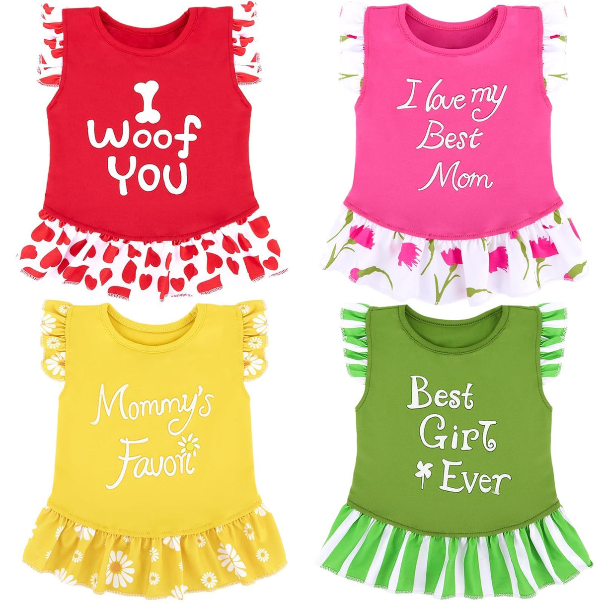 XPUDAC 4 Pieces Dog Dress Girl Dog Clothes for Dogs Girl Flower Dresses for Small Dogs Apparel Colorful Small Doggie Clothes Female (Large, 4 Flower)