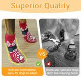 SYEIIYU 4Pcs Anti-Slip Dog Socks, Dog Shoes with Double Sides Grips for Hot/Cold Pavement,Paw Protectors for Small Medium Large Senior Dogs, Traction Control Boots for Hardwood Floors-Brown-XS