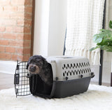 Pet Portable Kennel for Dogs, Hard-Sided Travel Carrier, Durable, Metal Door, Black & Grey, for Pets up to 10 lbs, 19" L x 12.3" W x 10.8" H