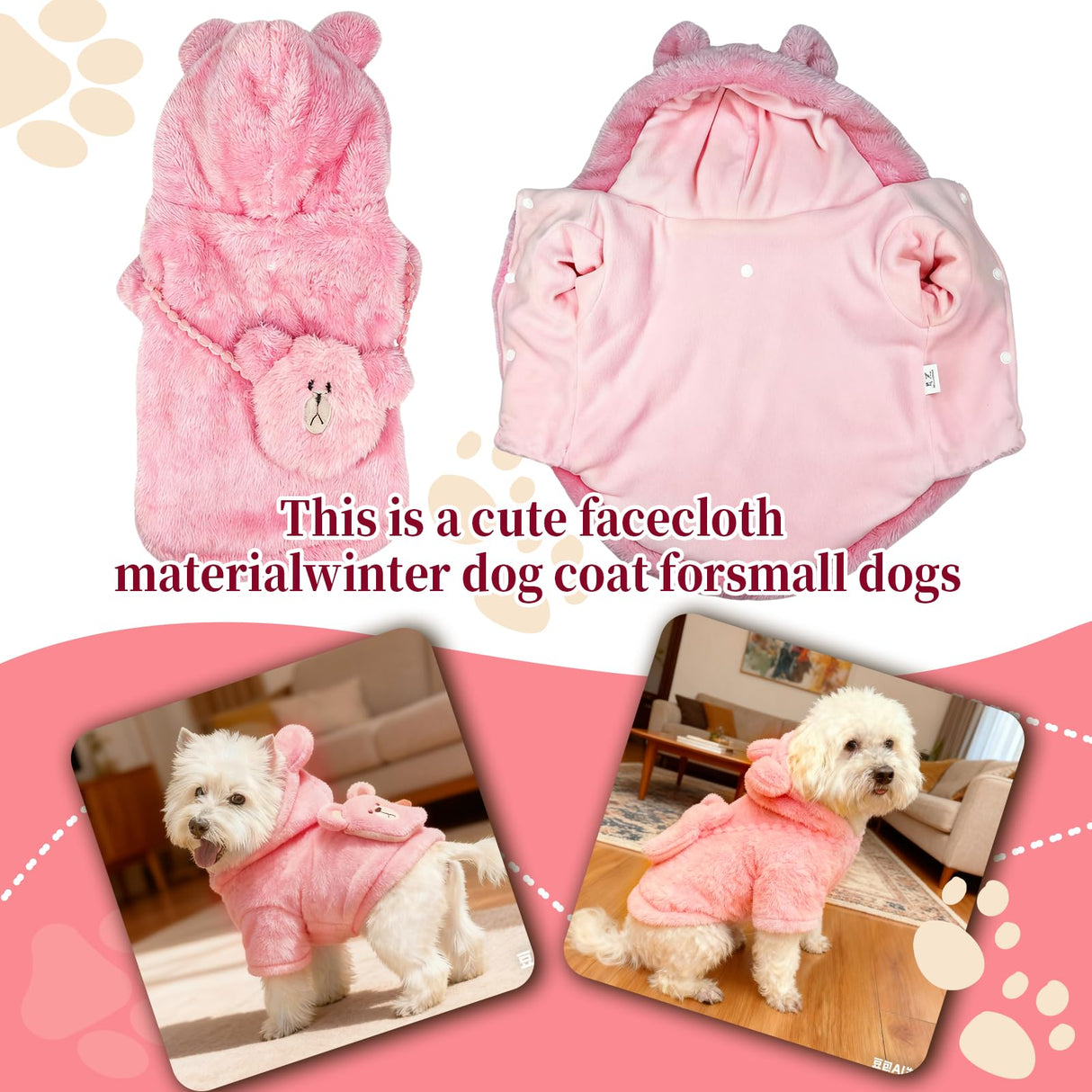Floofelove Fleece Dog Coat Clothes for 6 to 9 lbs - Padded Dog Jackets for Small Dogs Warm Coat for Dogs Back Length 10-11" Suitable for Cold Weather