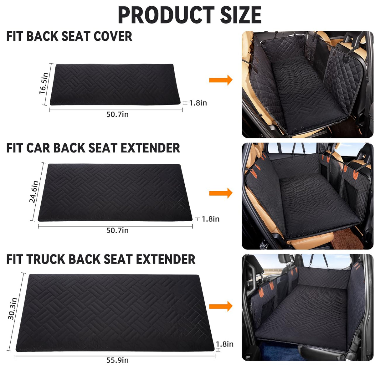 YJGF Dog Mat for Back Seat Extender for Dogs,Dog Bed for Car,Hard Bottom Car Seat Cover for Dogs,Pet Cover for Hammock for Car (Black, for car Back seat Extender)