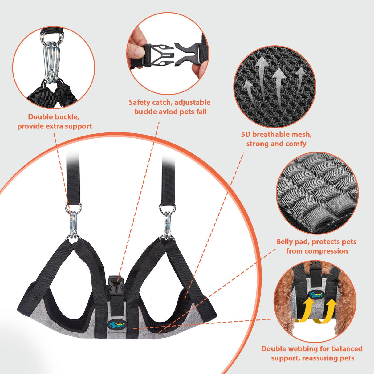 Ownpets Pet Grooming Hammock, Breathable Dog Grooming Hammock with Carabiners, Pet Grooming Harness Sling for Grooming, Hair Nail Trimming Cutting & More (XS)