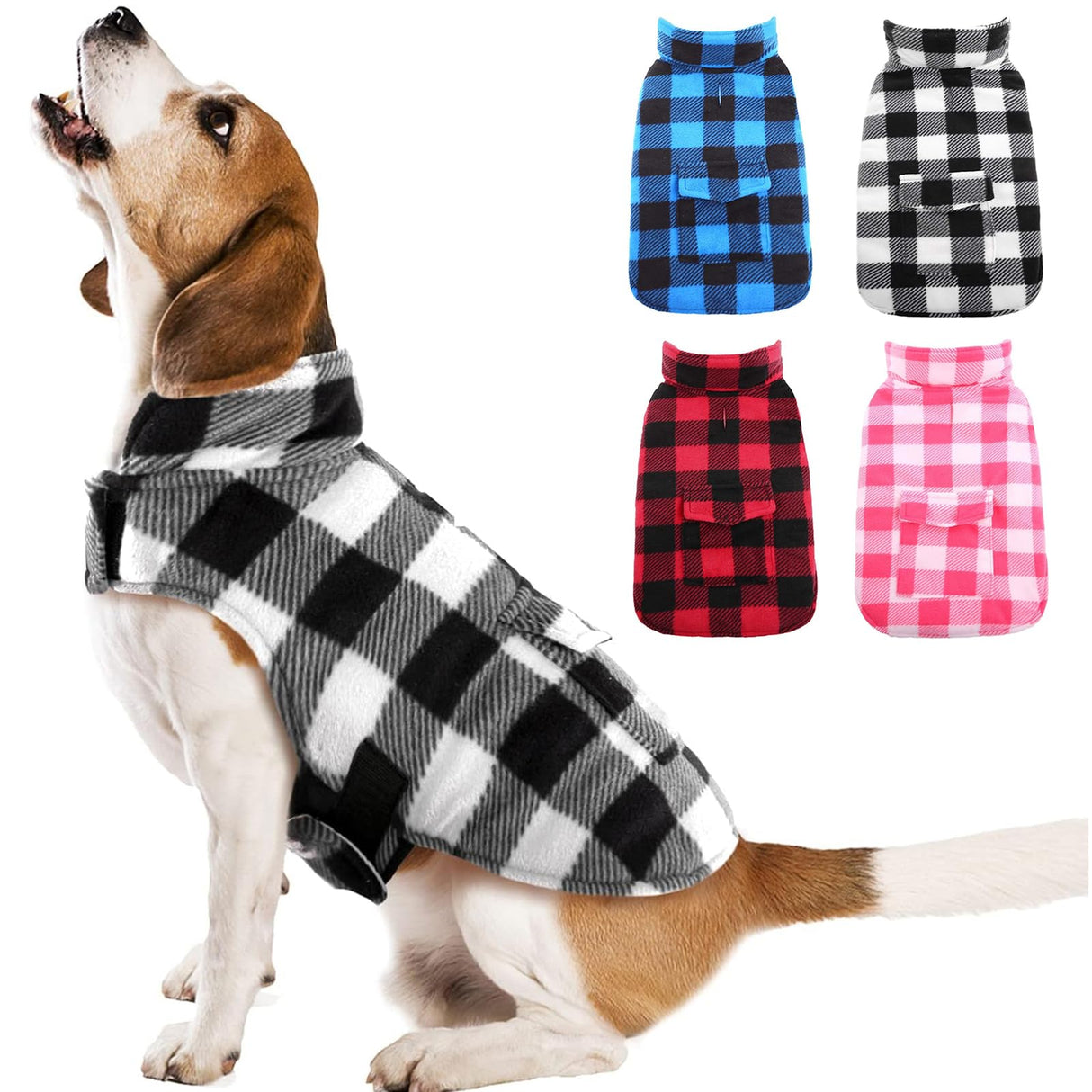 Kuoser Dog Winter Coat, Windproof Dog Fleece Jacket British Style Plaid Cold Weather Doggie Vest Coats, Reversible Cozy Warm Pet Clothes Apparel for Medium Dogs M