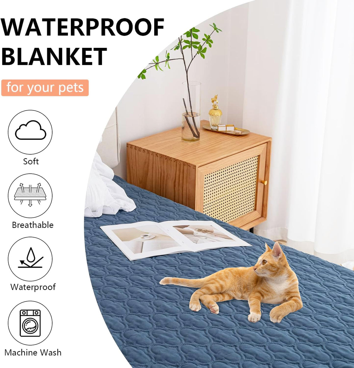 Bigbeer Waterproof Blanket for Bed, Reversible Dog Couch Cover Pet Sofa Furniture Protector Machine Washable King Size(82x102 Inch, Lightblue+Darkblue)