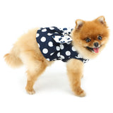 PAIDEFUL Dog Harness Dress,Retro Bow Princess Dresses for Small Dogs Cats Fashion Polka Dot Puppy Pleated Skirt Soft Lightweight Doggy Sundress Button up Chihuahua Clothes Costume D-Ring,Blue,M