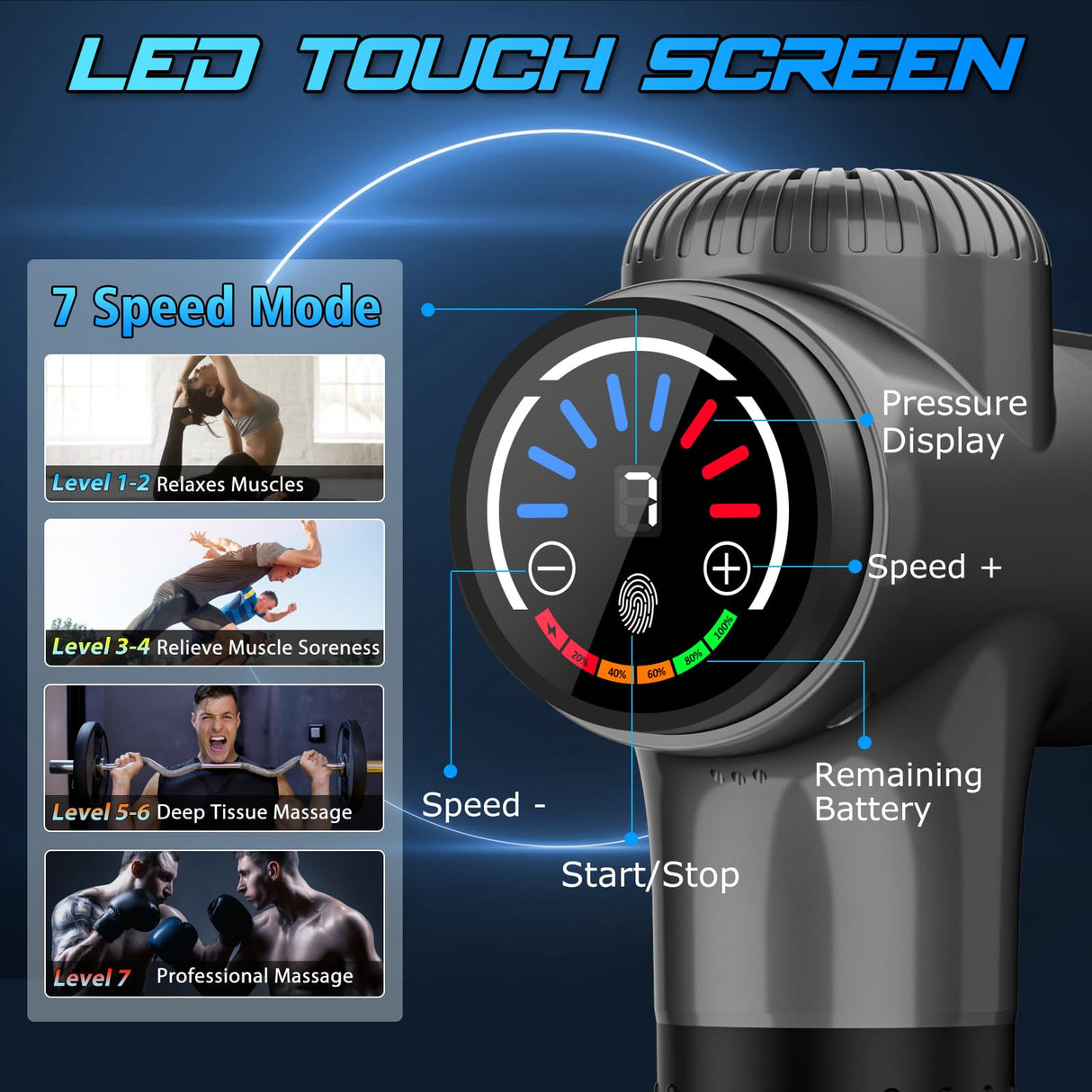 TOLOCO Massage Gun, Muscle Massage Gun Deep Tissue, Percussion Massage Gun with 9 Replacement Heads, Super Quiet Portable Electric Massager for Athletes, Treatment, Relax, Grey