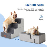 ZOMISIA Dog Stairs for Small Dogs - Pet Stairs 2 in 1 with Zippers Suitable for Couch and Bed, 35D Foam Dog Steps with Non Slip Bottom Grey 4 Steps, Beige