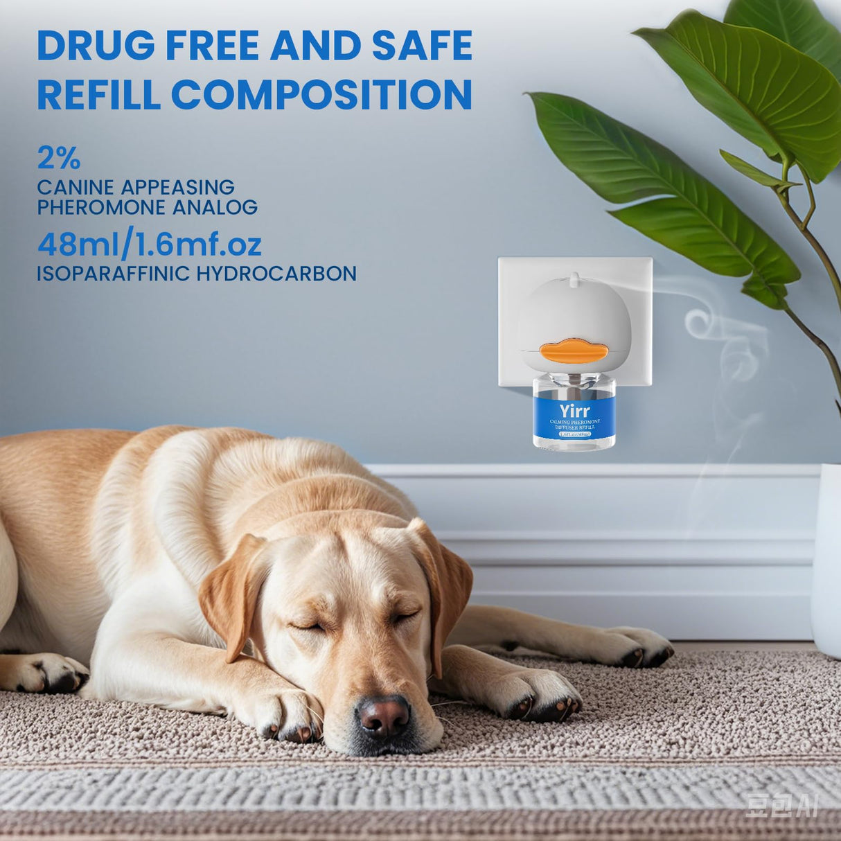 Yirr Dog Calming Diffuser, 4 in 1 Dog Pheromones Calming Diffuser, Relaxing Pheromone for Dogs Relief Stress Anxiety Reduce Aggression Barking, Help Train Dog to Pee, 1 Diffuser 3 Refill(48ml)