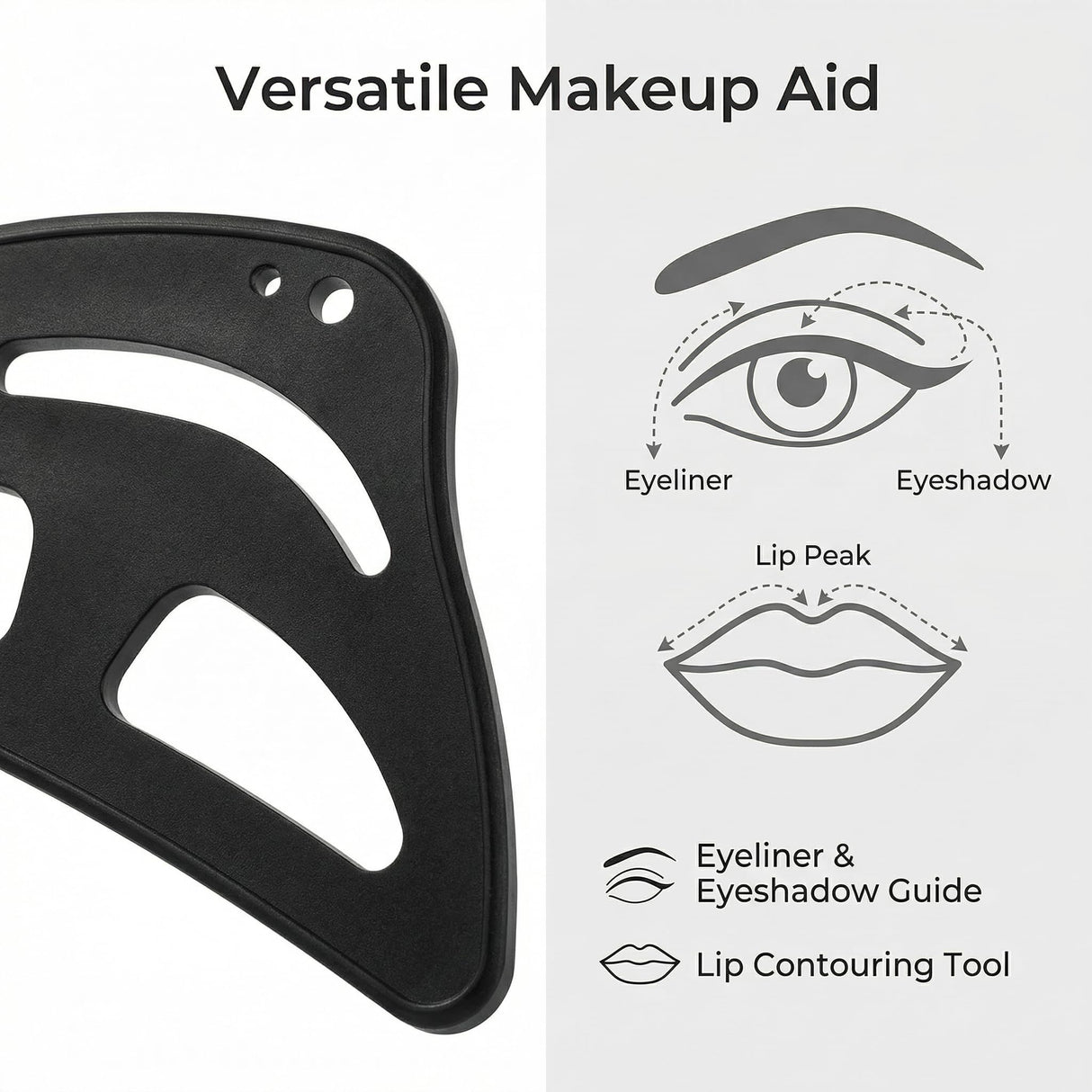 All-in-One Silicone Makeup Stencil Tool, Black, Eyeliner Guide, Eyeshadow Aid, Mascara Shield, Lip Contouring