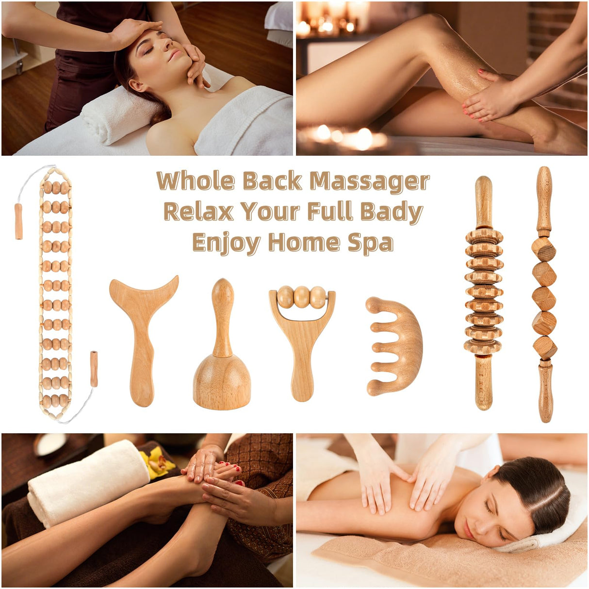 7 Pack Wood Therapy Massage Tools, Lymphatic Drainage Massager, Professional Maderoterapia Kit, Body Shaping, Anti-Cellulite, Back and Muscle Pain Relief, Wooden Body Sculpting Tools Set (7 Pack)