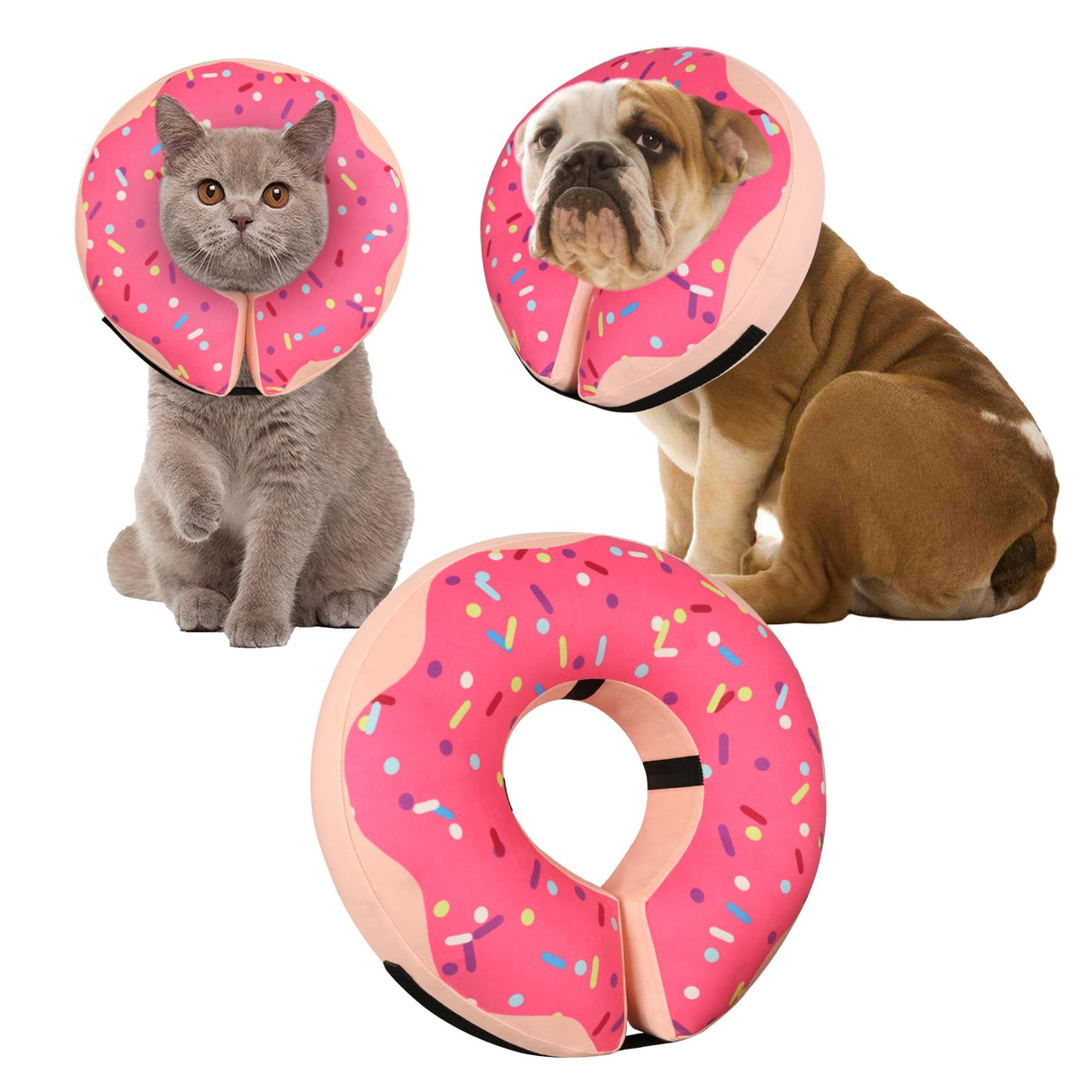 Inflatable Cone Collar for Large Medium Small Dogs, Soft Adjustable Recovery Collar for Dogs Cats,Dog Cone Neck Donut Alternative After Surgery(Pink,Large