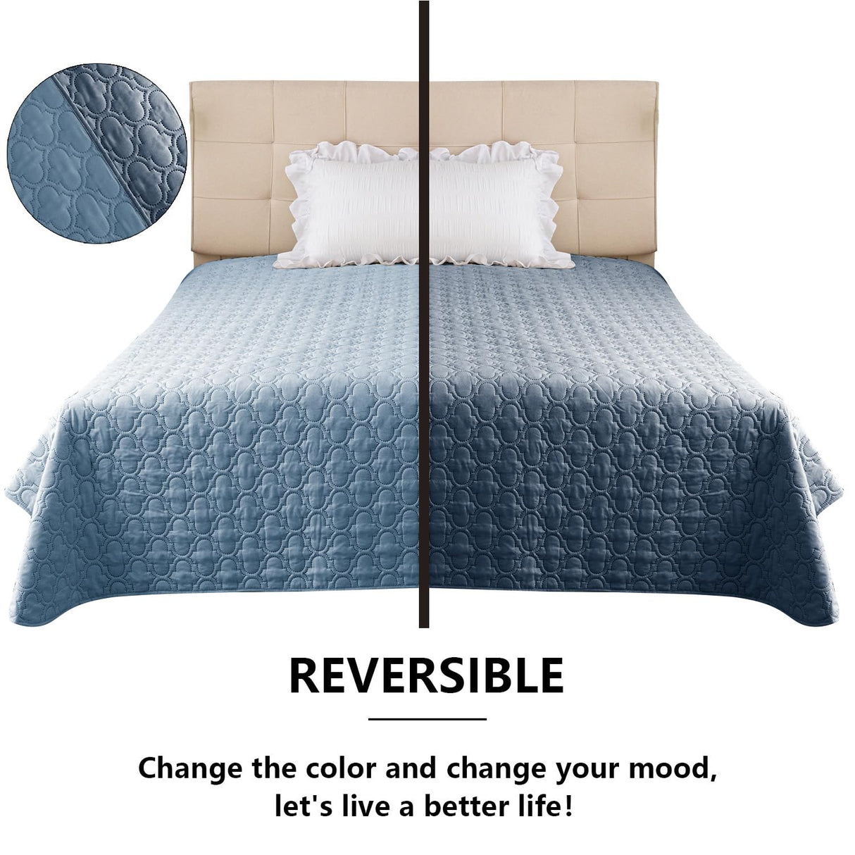 Bigbeer Waterproof Blanket for Bed, Reversible Dog Couch Cover Pet Sofa Furniture Protector Machine Washable King Size(82x102 Inch, Lightblue+Darkblue)