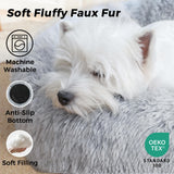 Calming Dog Bed & Cat Bed with Anti-Slip Bottom, Medium Size Washable Anti-Anxiety Donut Dog Beds for Medium Dogs, Fluffy Plush Cozy Round Dog Bed(27 Inch, Light Grey)
