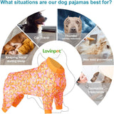 LovinPet Pj for Large Dog, Anti Licking Shirt, Wound Care Post Surgery Dogs Pajamas, Lightweight Stretchy Skin-Friendly Fabric, Orange Daisy Print, Large Dog Pjs, Use for Travel, Parties, Orange L