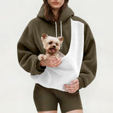 Rjognt Cat Pouch Hoodie for Women & Men Oversized Dog Pouch Sweatshirt Pet Carrier Hoodies Kangaroo Pocket Hoodies Trendy and Warm Fall Winter Oversized Sweatshirt Brown Small