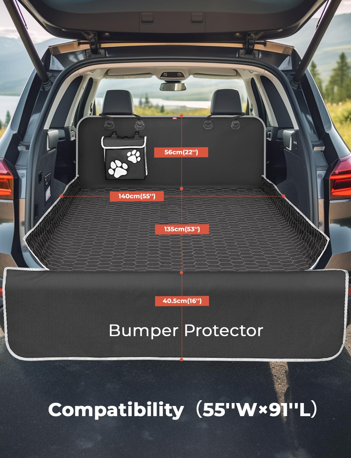 Oasser SUV Cargo Liner for Dogs Large Cargo Liner for SUV Waterproof Trunk Cover for Dogs with Detachable Pocket (Black, XL (55 x 91inch)
