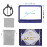 5X Rechargeable Full-Page Magnifying Glass for Reading, 43 Ultra Bright LED Handheld Large Magnifier with Light for Reading Small Prints and Low Vision Person