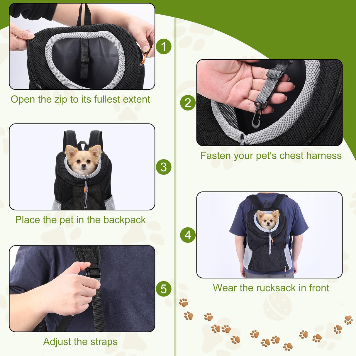 Pet Dog Carrier Backpack, Dog Front Backpack, Pet Carrier Backpack, Front Carrier Backpack, Ventilated Mesh Dog Travel Back Pack for Hiking Cycling Outdoor (6.6-15.4 lbs)