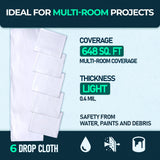 Caelum Star 6 Pack 12x9 ft Extra Large Plastic Drop Cloth for Painting, Furniture Covers, Painters Plastic Cover, Clear Paint Tarp, Floor Protector, Disposable Paint Drop Cloth, 55% Recycled