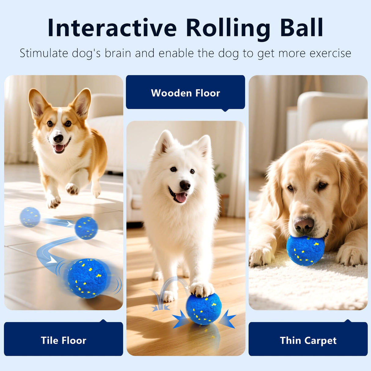 Zuykjeagle Interactive Dog Toy Ball, Smart Electric Ball - Automatic Bouncing Rolling Moving Jumping Vibrating - 3 Modes Water Resistant Balls for Medium Large Dogs - Chase Pet Toys to Keep Them Busy