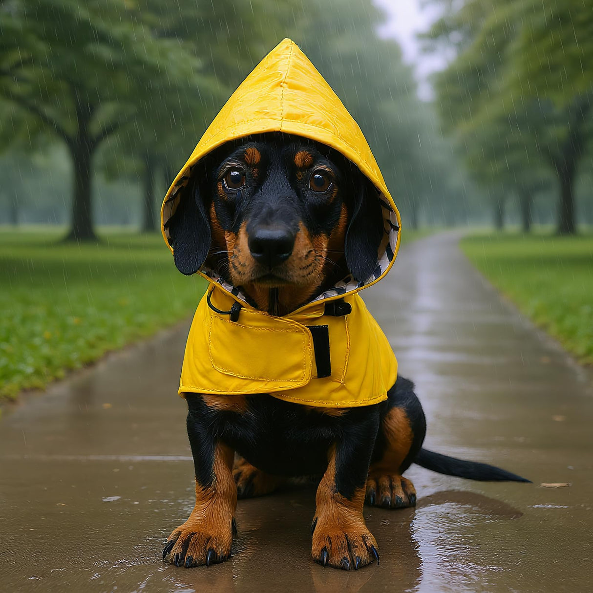 Dachshund Raincoat Clothes Jacket Dogs Waterproof fit for Dachshunds Weiner Long Back Breeds with Reflective Stripe Great Coverage Yellow M