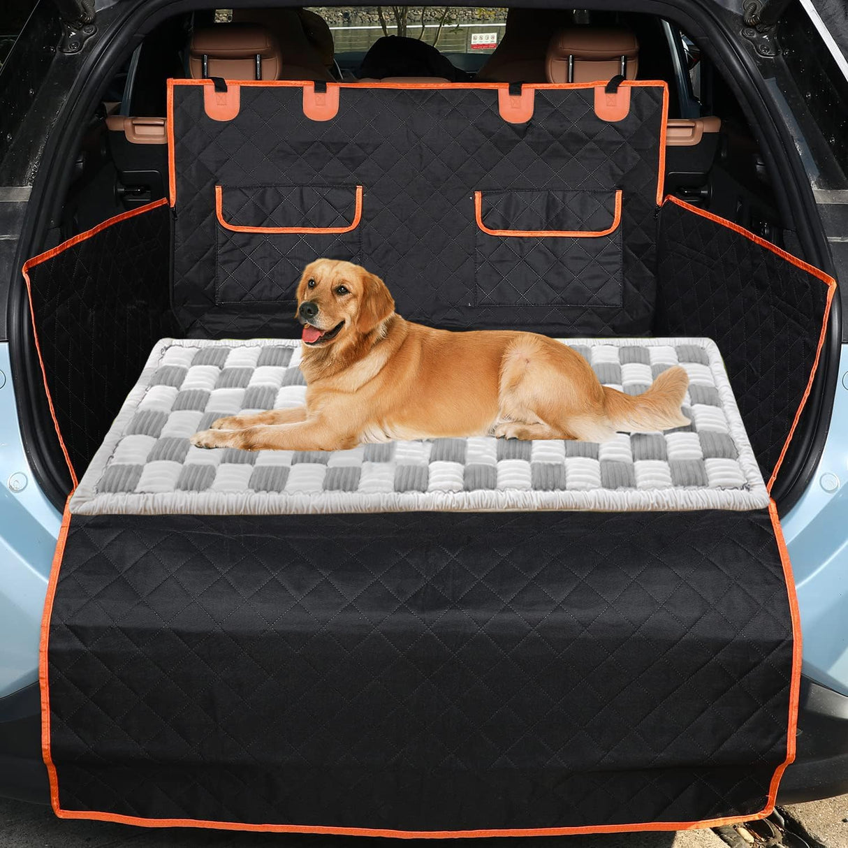 TiInsta Backseat Pet Bed Mat,Dog Bed for Car,Dog Seat Cover for Car Back Seat, Non-Slip Travel Pet Mat, Fit for Backseat Extenders and Seat Covers (Light Gray&White)