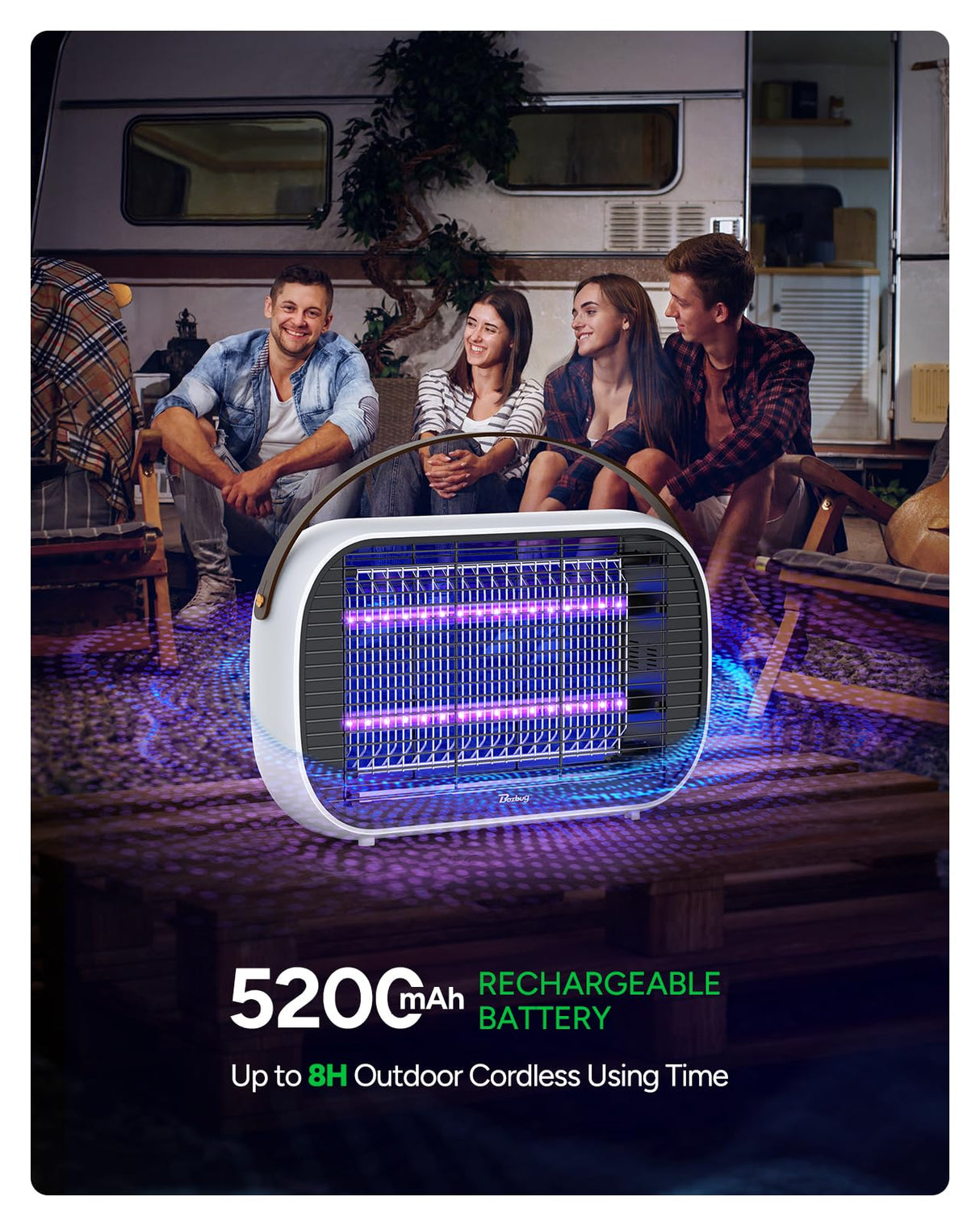 Buzbug LED Bug Zapper Outdoor Indoor, Rechargeable 5200mAh Battery, Durable 10 Years Lifespan Lamp, Portable Camping Mosquito Zapper, Fly Trap Mosquito Trap, Fly Killer Fly Zapper -MA015C