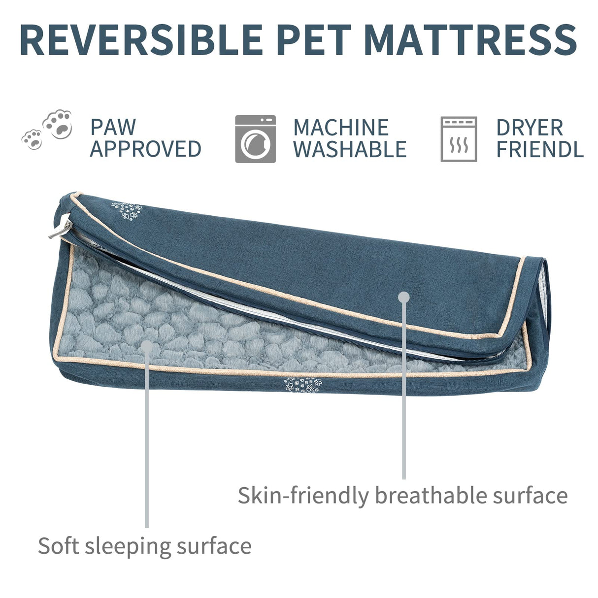 VANKEAN Waterproof Dog Crate Pad Bed Mat Reversible (Warm&Cool), Removable Washable Cover & Waterproof Inner Lining, Pet Crate Mattress for Cats and Dogs, Joint Relief Dog Bed for Crate, Navy