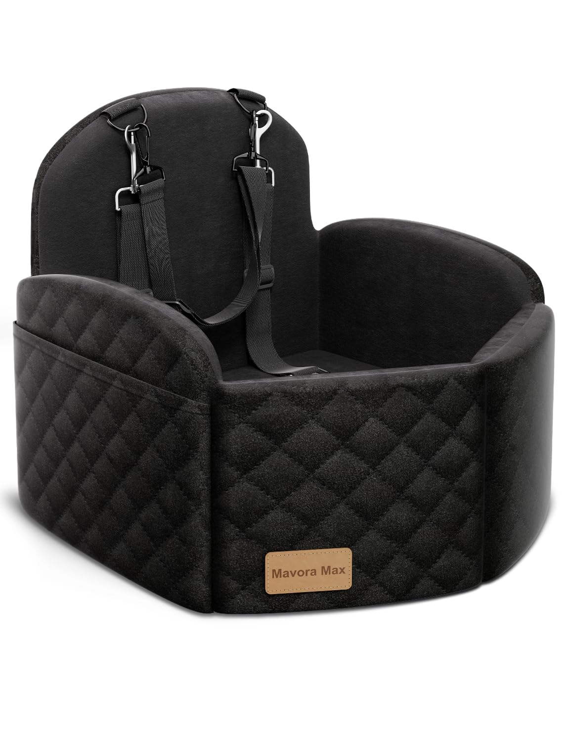 Mavora Max Dog Car Seat for Small/Medium Dogs, Elevated Dog Booster Seat Memory Foam Puppy Car Seat with Washable Cover, Travel Safety Pet Seat for Car with Storage Pockets Up to 35 lbs (Black)