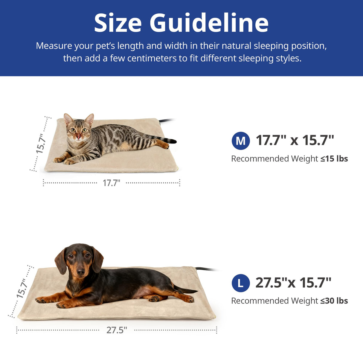 NICREW Pet Heating Pad for Dogs and Cats, Heated Dog Bed with Steel-Wrapped Cord and Soft Fleece Cover, 27.5 x 15.7 Inches, 50 Watts