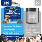 Hemp Calming Chews for Dogs - Advanced Dog Calming Chews - Anxiety Relief Treats for Dogs - Dog Supplements for Storms, Fireworks, Thunder, Barking - Hip and Joint Supplement Support 180 Treats