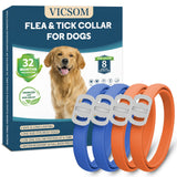 Dog Flea and Tick Collar 4 Pack, Waterproof Adjustable Collar for Dogs and Puppies, 32-Month Prevention, Blue & Orange