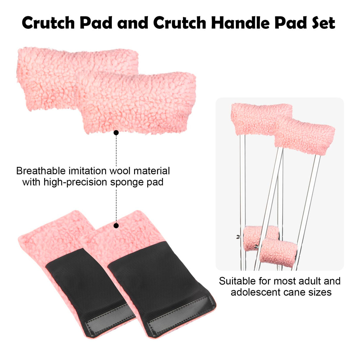 Crutch Pads and Crutch Hand Grips for Adults Kids Antiskid Underarm Padding Soft Foam Crutch Pad Set Accessories 4 PCS (Pink)
